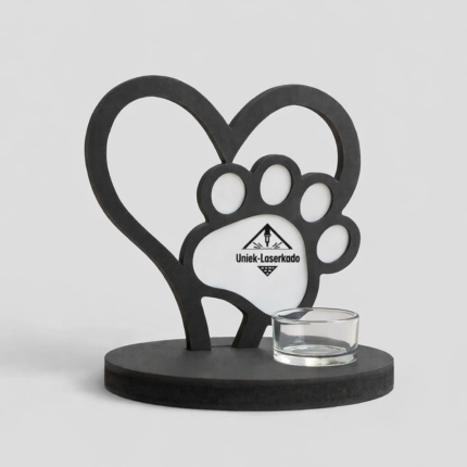 Gepersonaliseerde theelichthouder hart met hondenpoot – Gesublimeerd MDF Cadeau